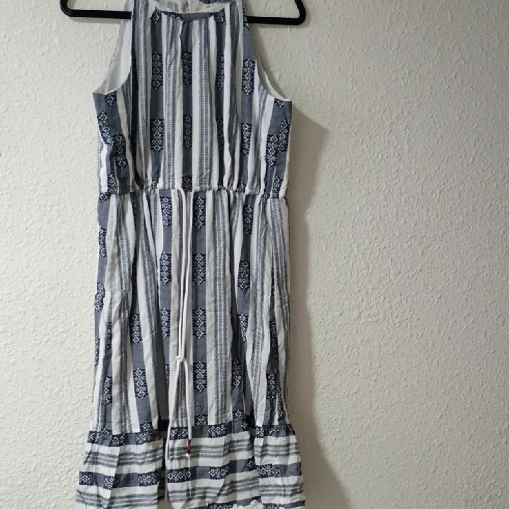 Style & Co. White and Navy Patterned Maxi Dress